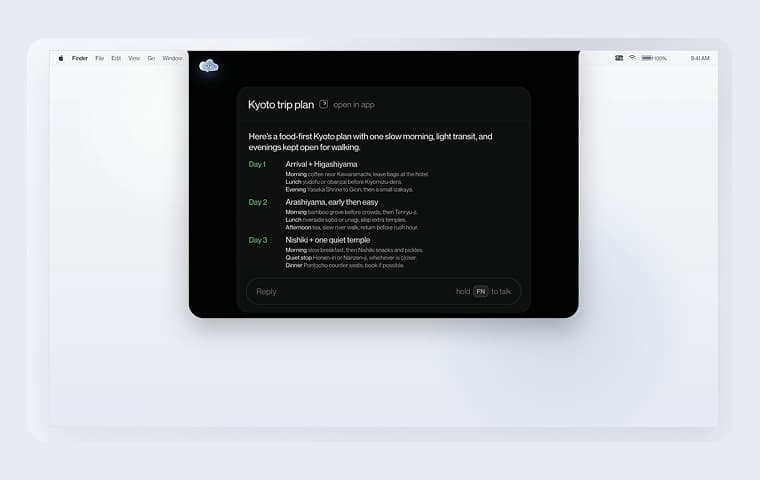 Invoko screenshot — Voice-first, screen-aware desktop assistant that handles tasks quietly in the background.
