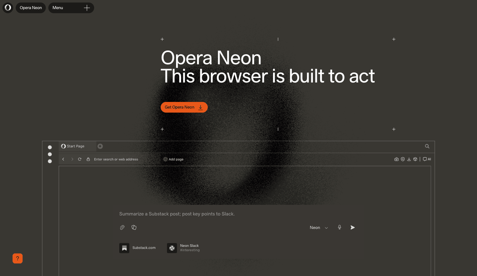 Opera Neon screenshot — Opera's subscription browser positioned as a testing ground for autonomous web tasks.